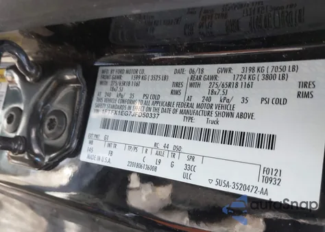 2018 Ford F-150 Xlt from USA, damaged, VIN 1FTFX1EG7JFD50337